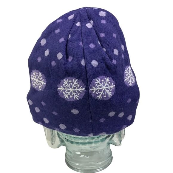 L.L. Bean Purple Snowflake Fleece Lined Girl’s Beanie Hat - Picture 4 of 7